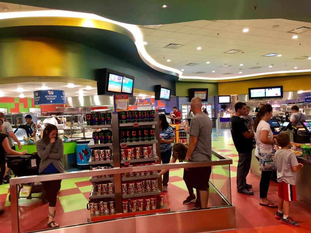 Art of animation food court with people looking at items