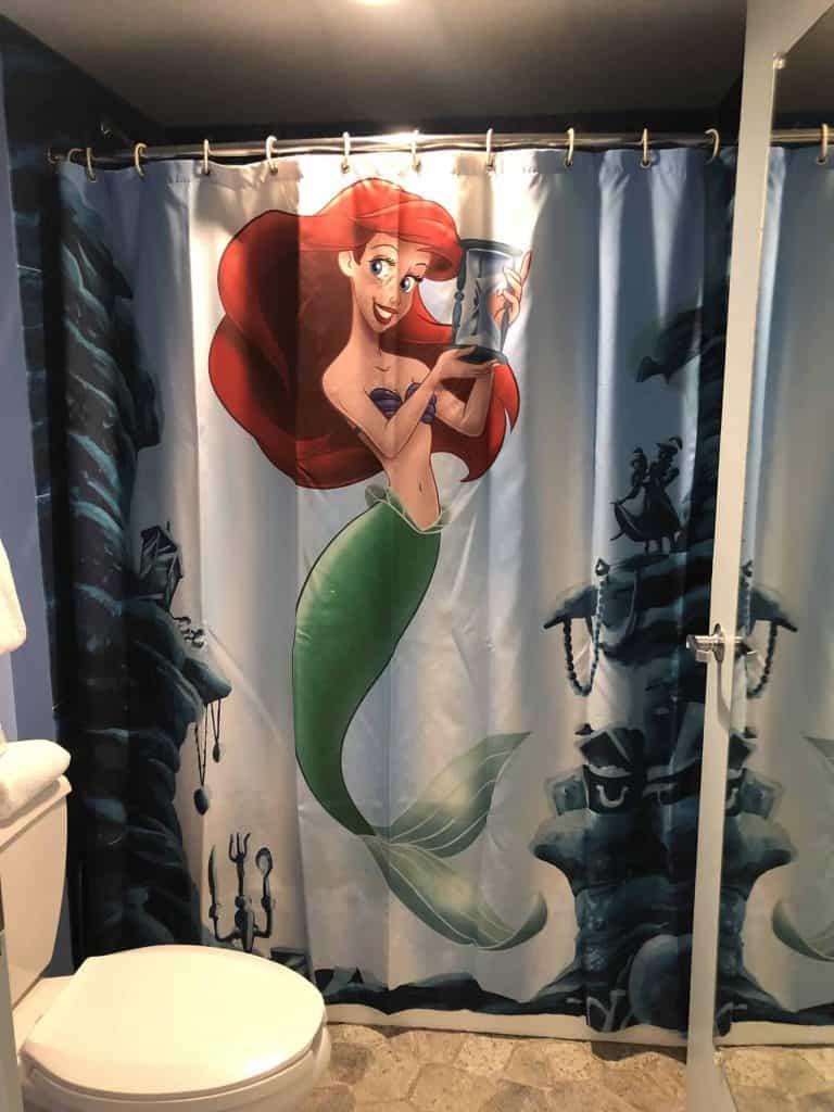 Ariel shower curtain inside the Art of Animation Little Mermaid room