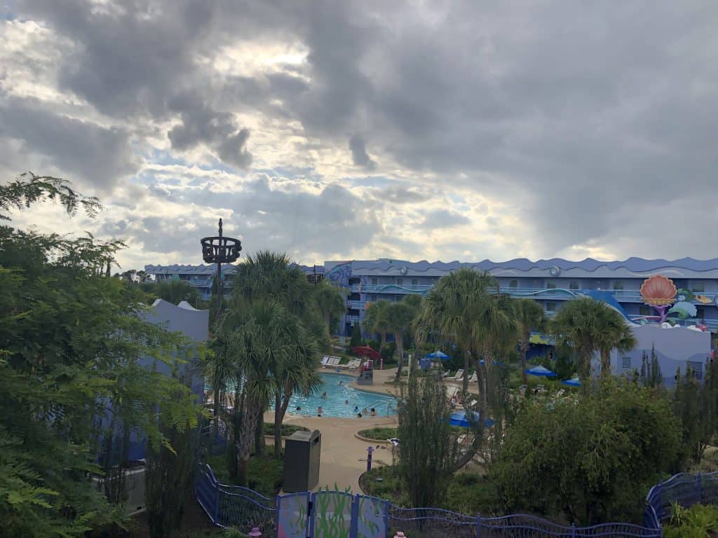 Disney Art of Animation review of the view from a room in the Little Mermaid area looking over the pool