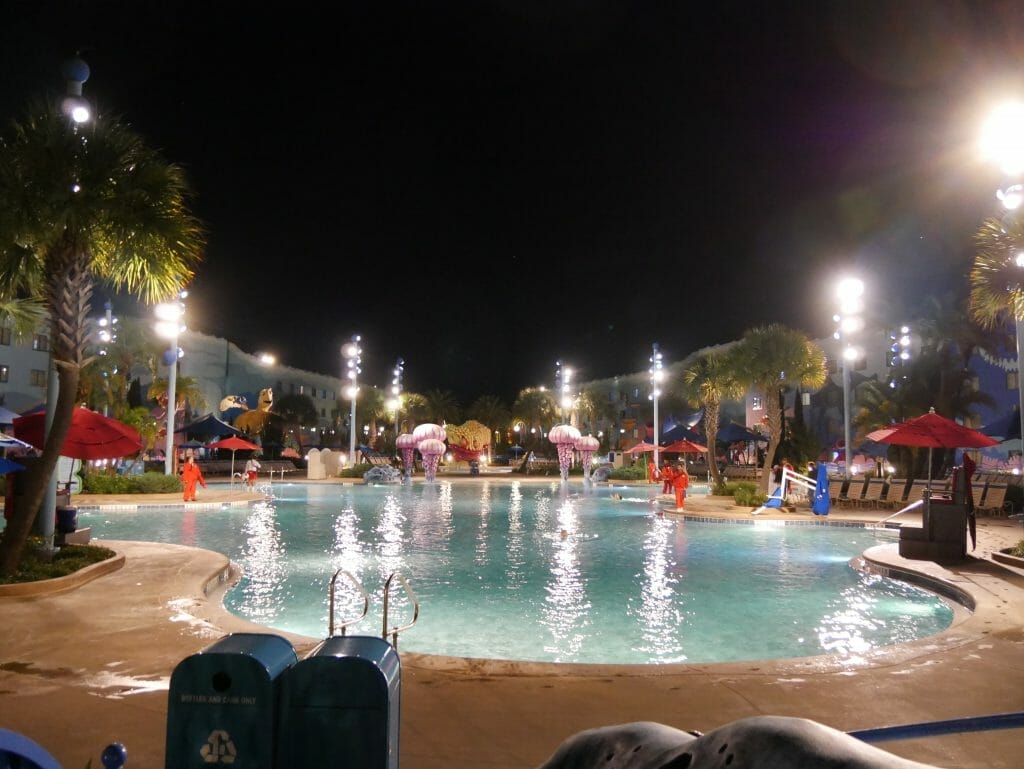 Disney Art of Animation pool at night