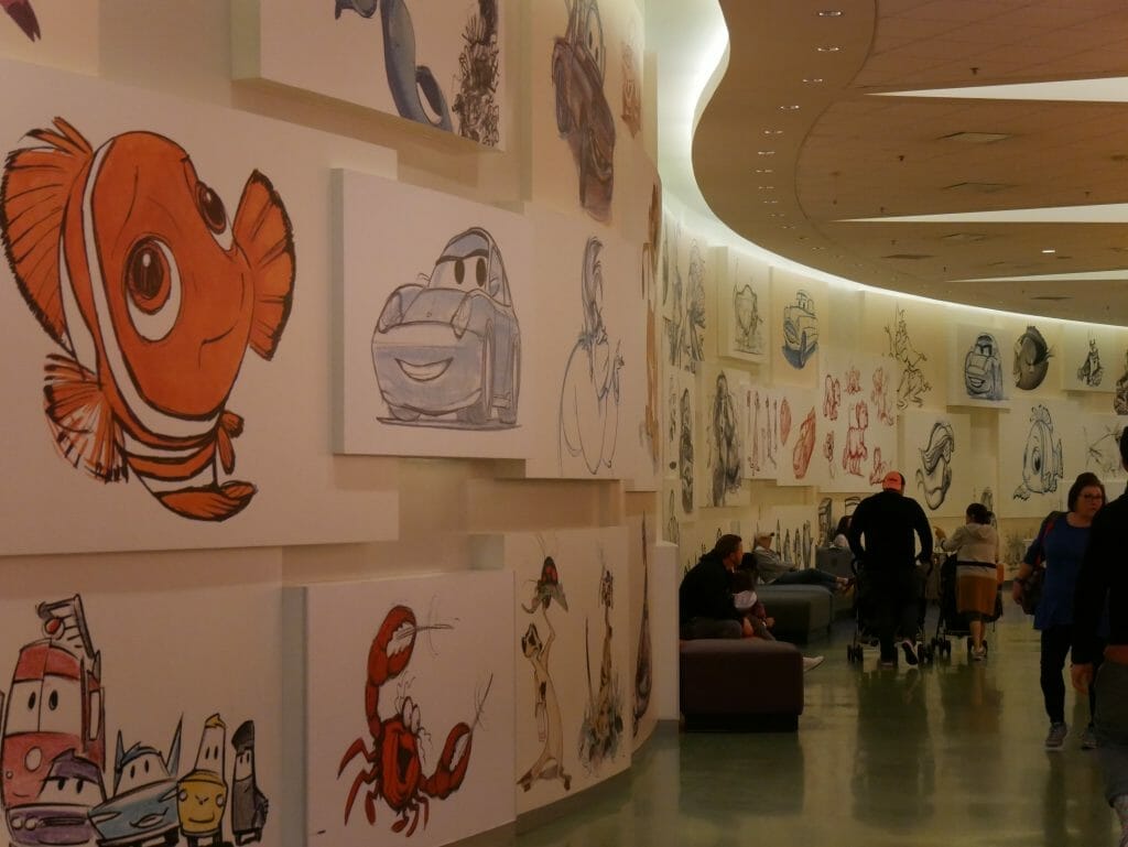 Disney's Art of Animation resort inside the lobby with hand-drawn animation images