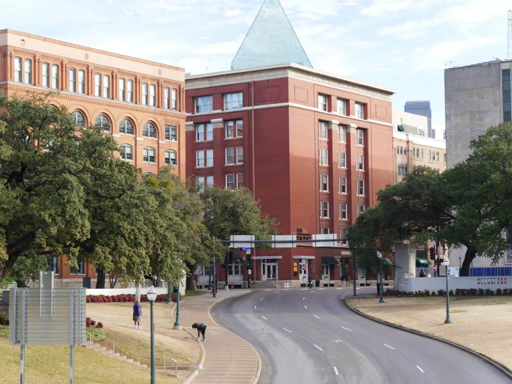 View of Old Book Depository Building in Dealey Plaza, Dallas, Texas