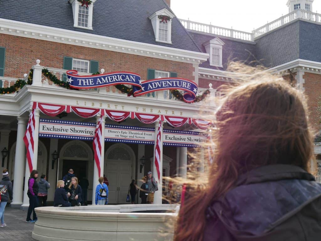 Standing in front of The American Adventure at Epcot