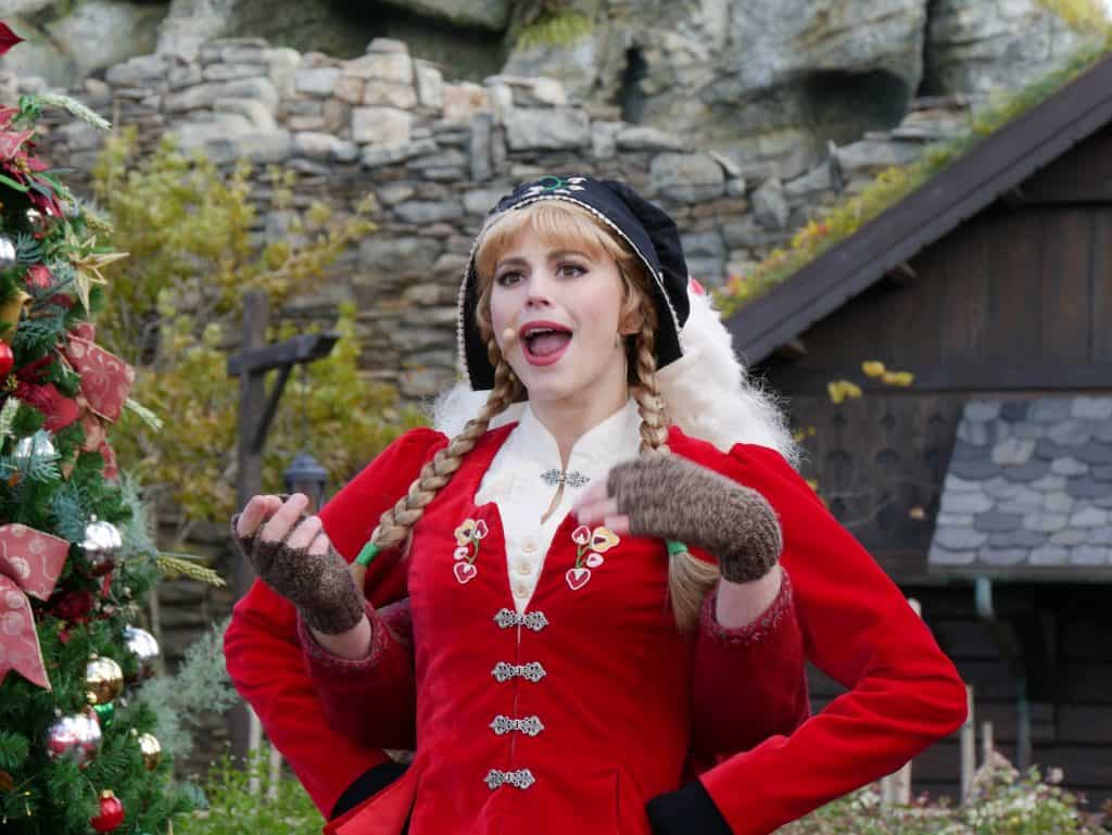 A female Christmas character at Epcot, Disney World at Christmas