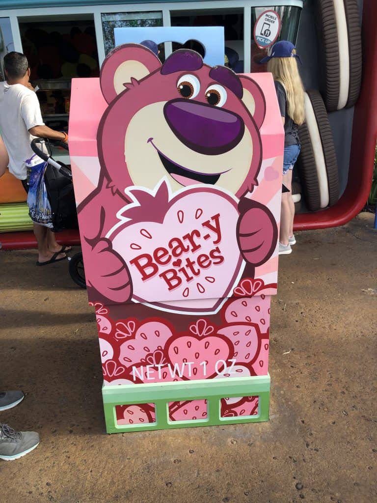 Bear-y Bites sign at Woody's Lunch box at Disney World Hollywood Studios
