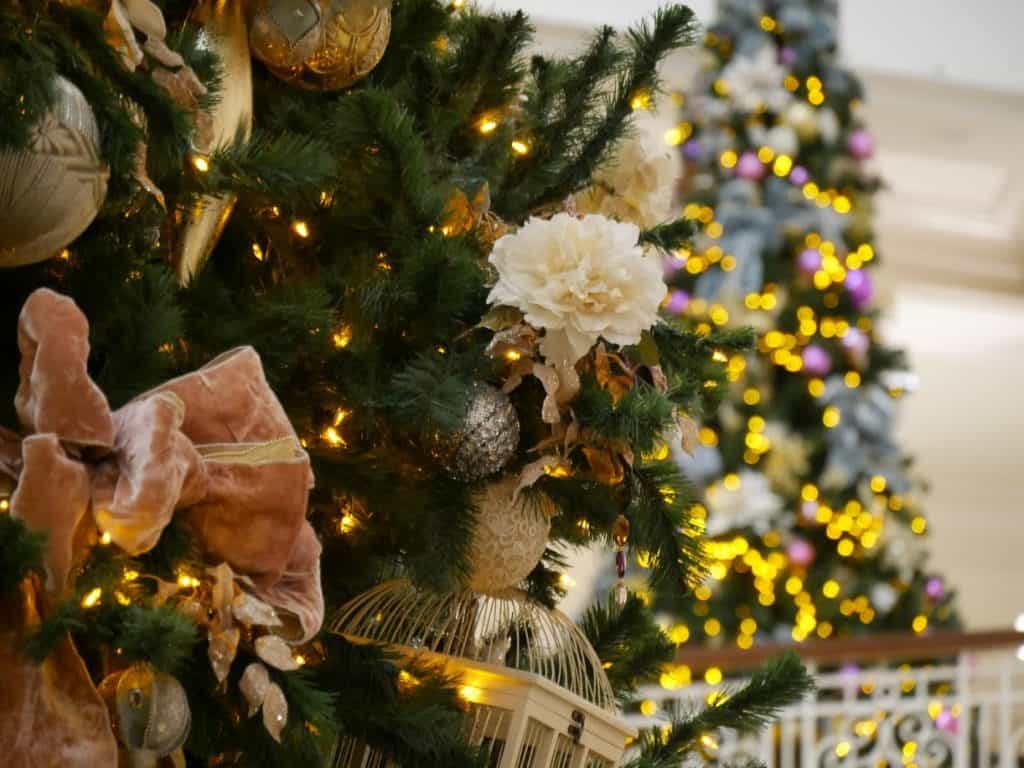 Close up of a Christmas tree at the Grand Floridian Disney World resort at Christmas