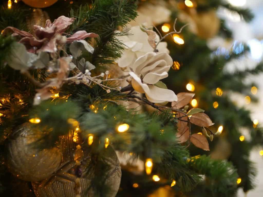 Close up of a Christmas tree at the Grand Floridian Disney World resort at Christmas