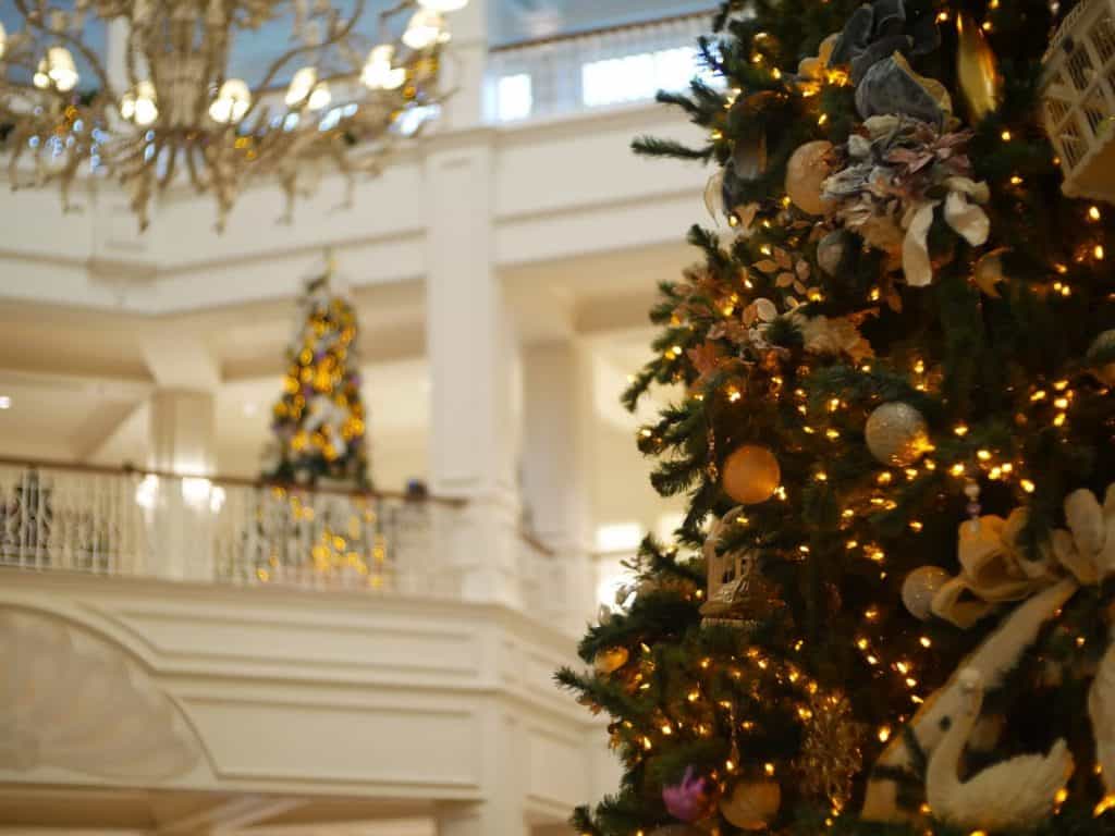 Two Christmas trees at the Grand Floridian Disney World resort at Christmas