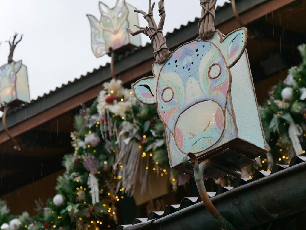 Decorations on a shop at Disney World's Animal Kingdom at Christmas