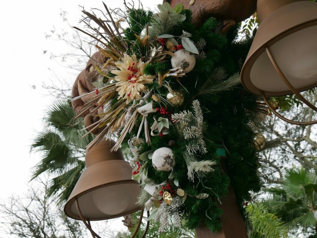 Decorative Christmas wreath at Disney World's Animal Kingdom at Christmas