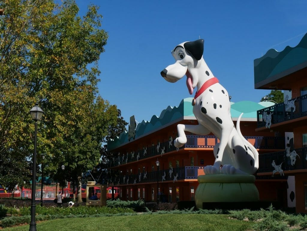 A giant Dalmatian outside rooms at Disney All Star Movies