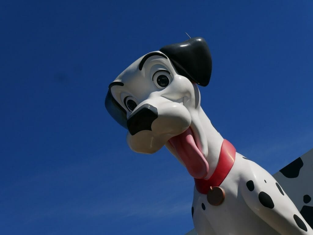 A large Dalmatian statue at Disney All Star Movies resort review
