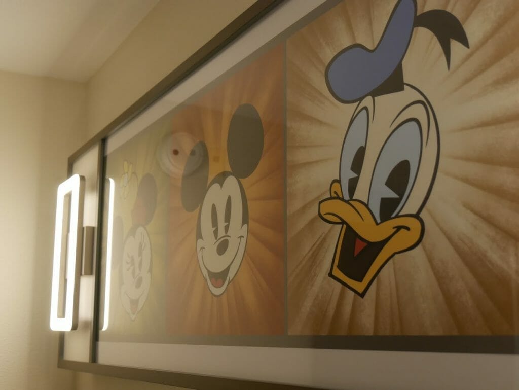 Disney All-Star movies resort room review picture of Mickey, Minnie and Donald on the wall