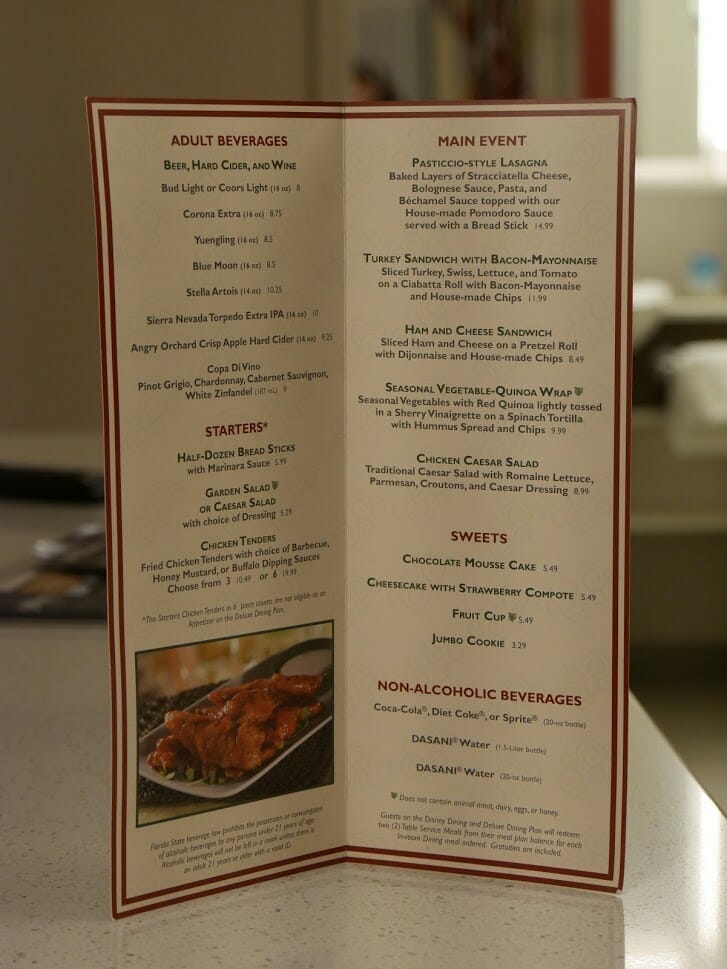 Disney All Star Movies resort room delivery menu