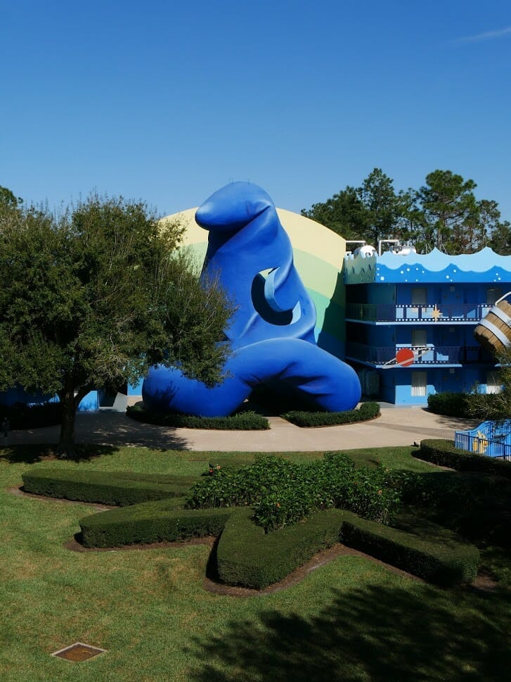 Disney's All Star Movies resort giant Fantasia Mickey hat outside hotel building