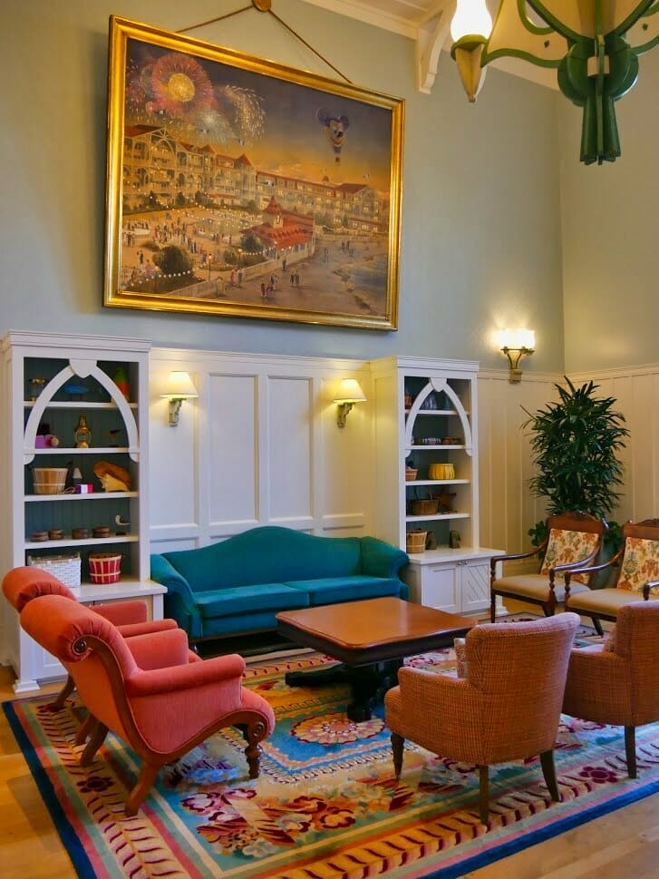 Inside a fancy reading room at Beach Club Villas Disney Vacation Club area
