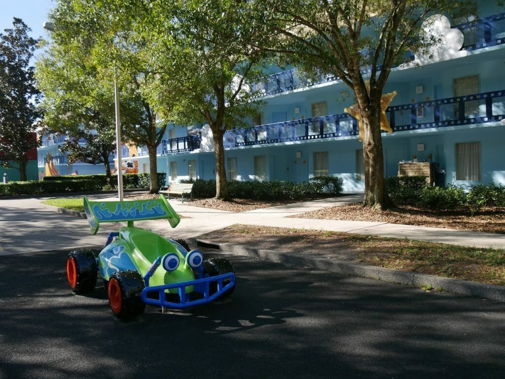 A model of RC in the road at All Star Movies resort Disney World Orlando