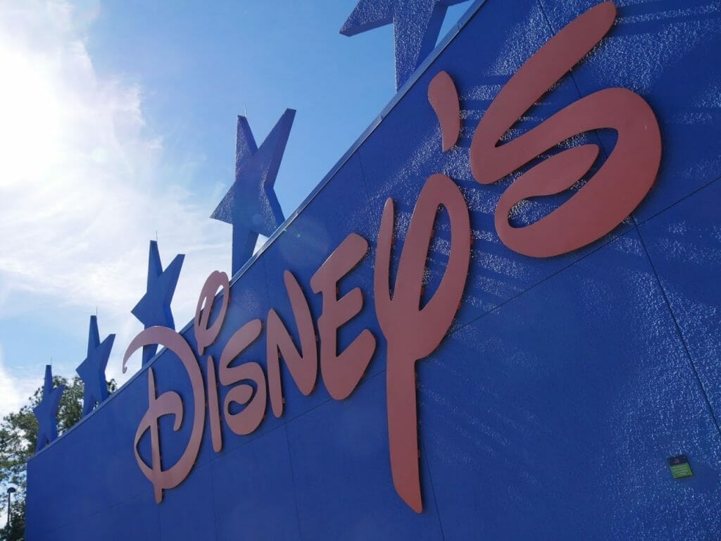 A big "Disney's" sign at All Star Movies resort Disney World Orlando Florida