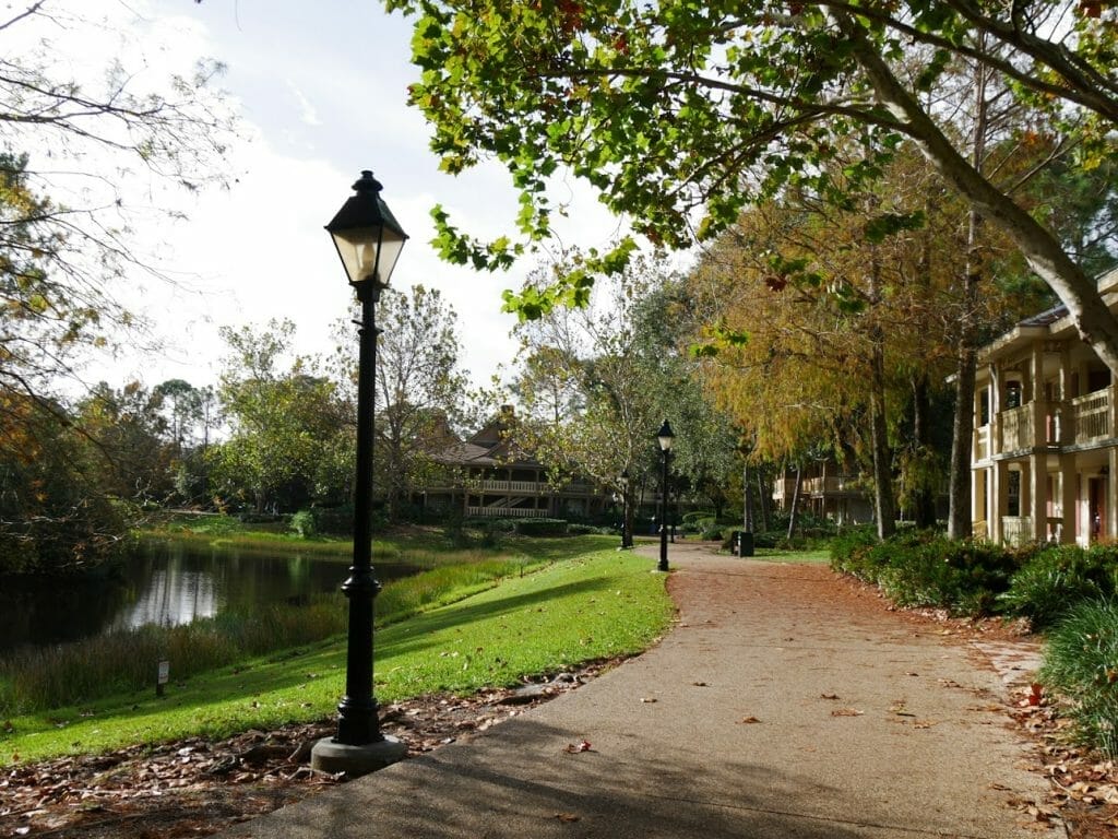 A path with a lantern at Port Orleans Riverside resort