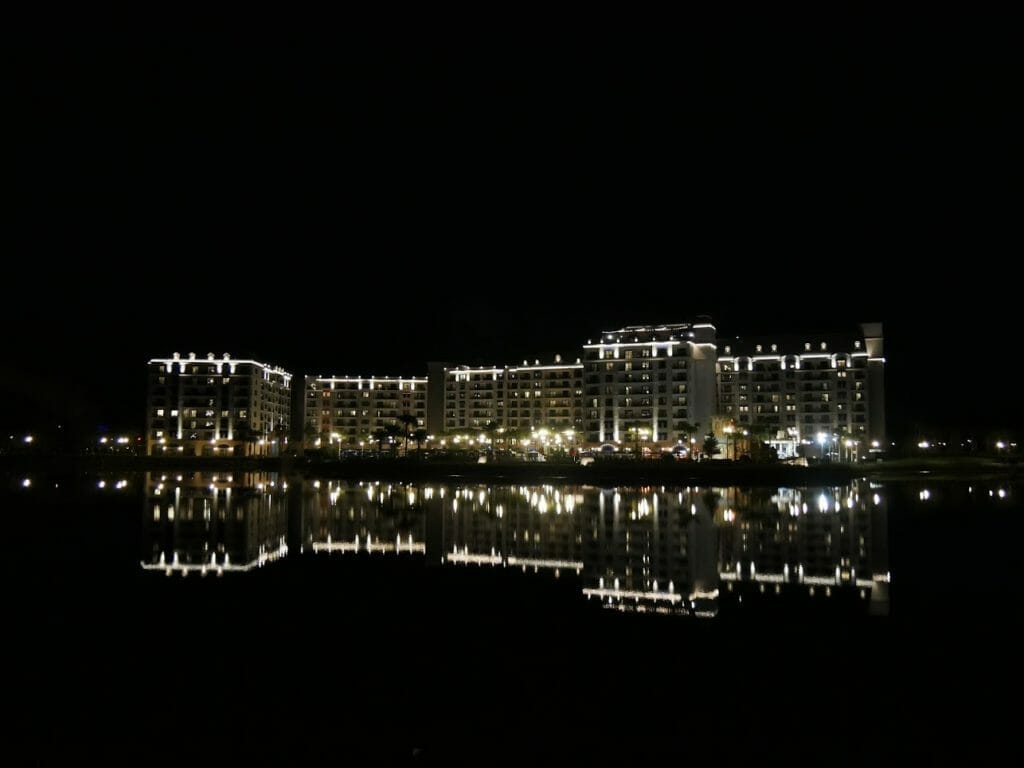 Disney's Riviera Hotel at night