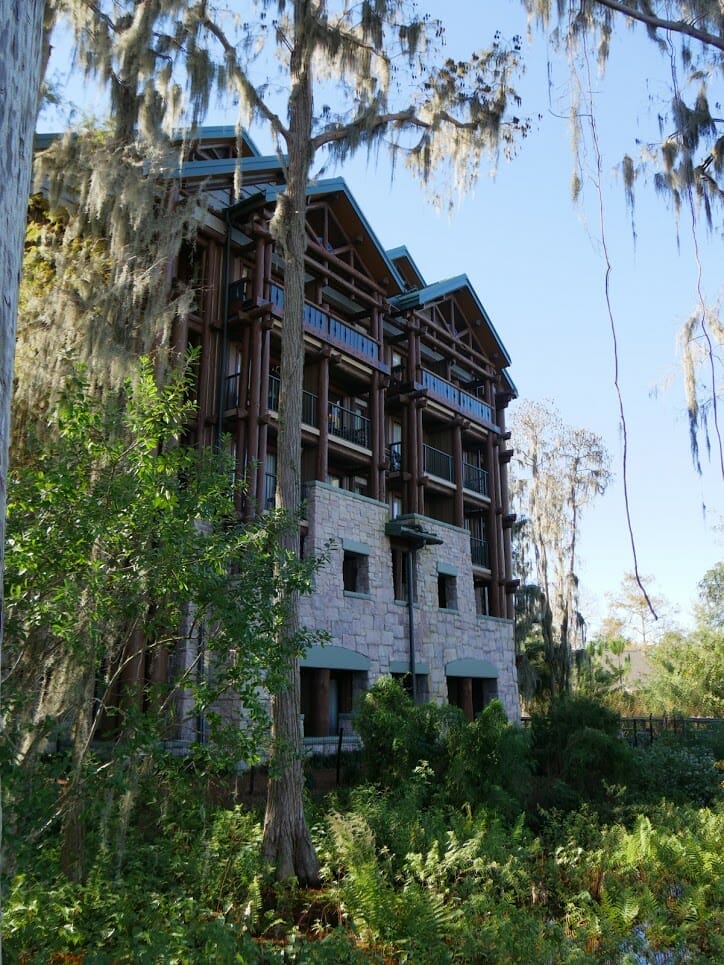 Outside of hotel rooms at Disney's Wilderness Lodge resort