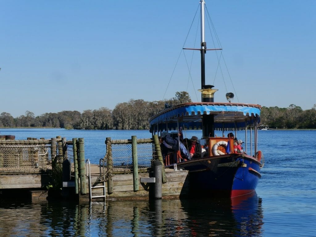 Boat to Magic Kingdom outside Wilderness Lodge resort Disney World