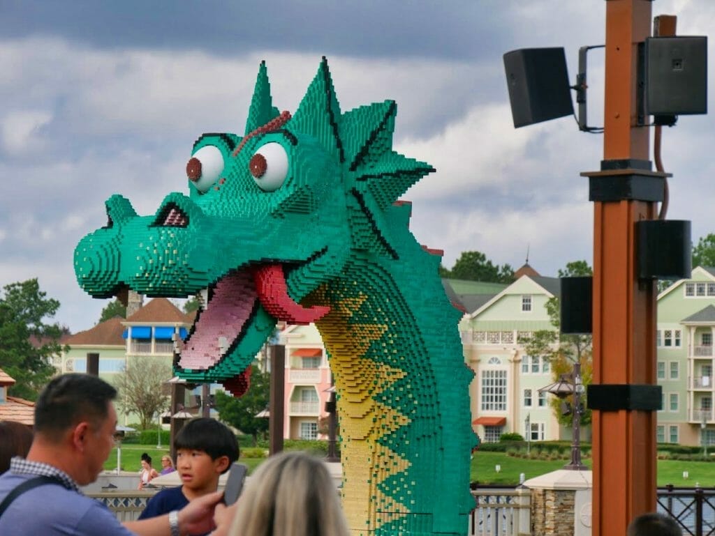 A Lego dinosaur at Disney Springs