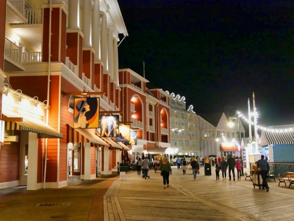 The Disney Boardwalk at night