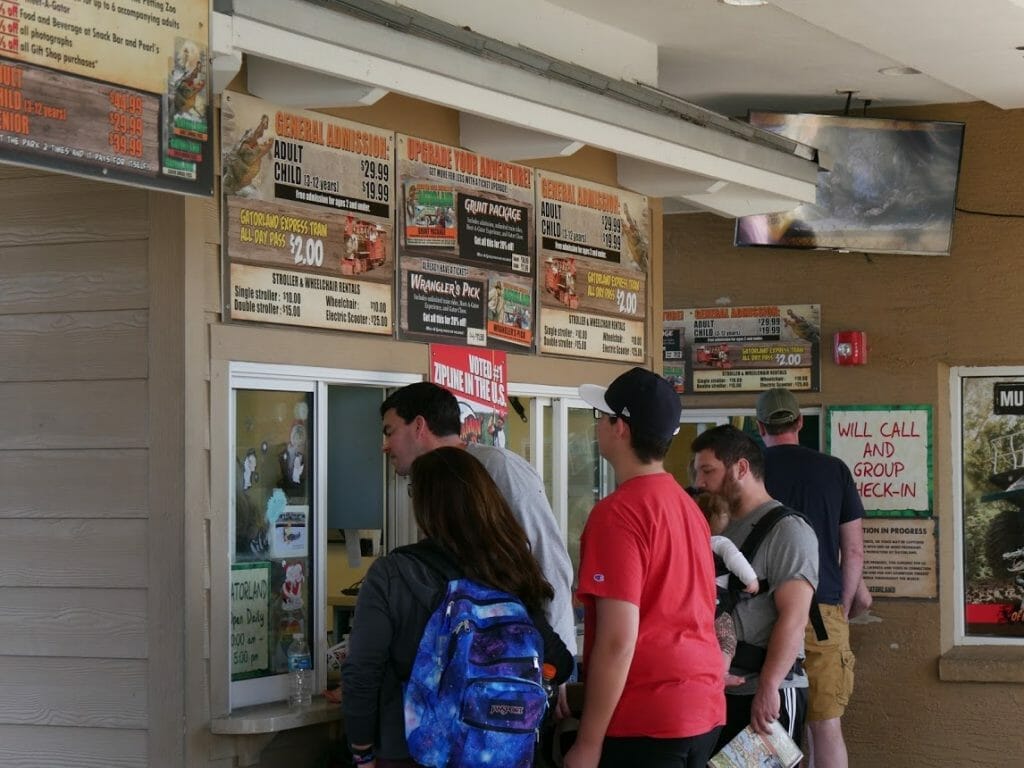 The ticket office entrance with people queuing