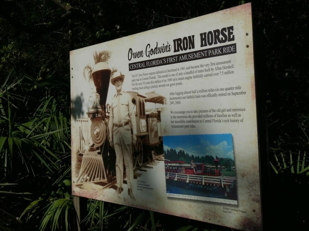 An information sign on the old steam train at Gatorland