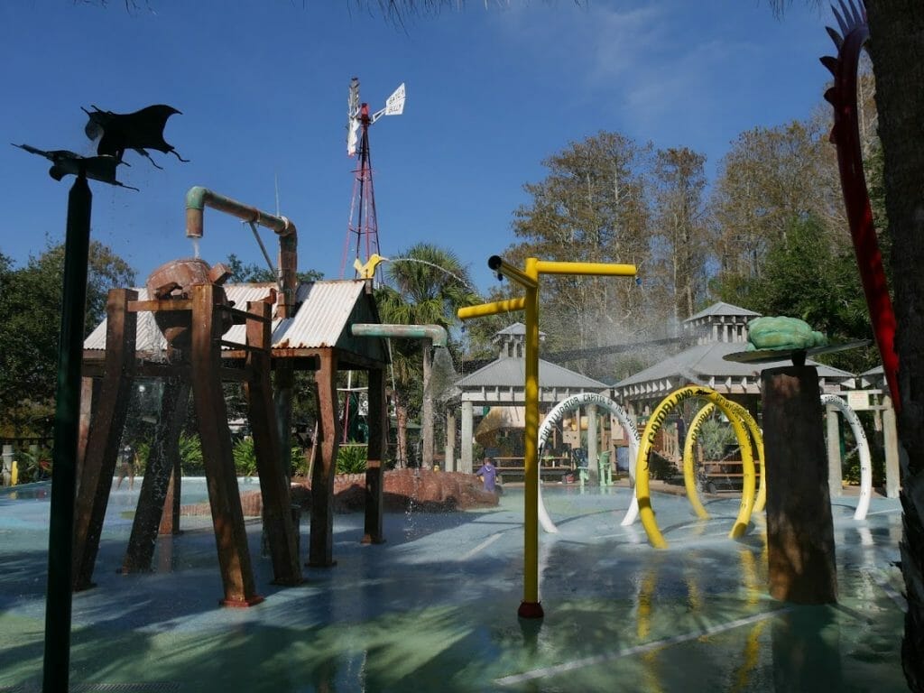 A water play area with water spraying