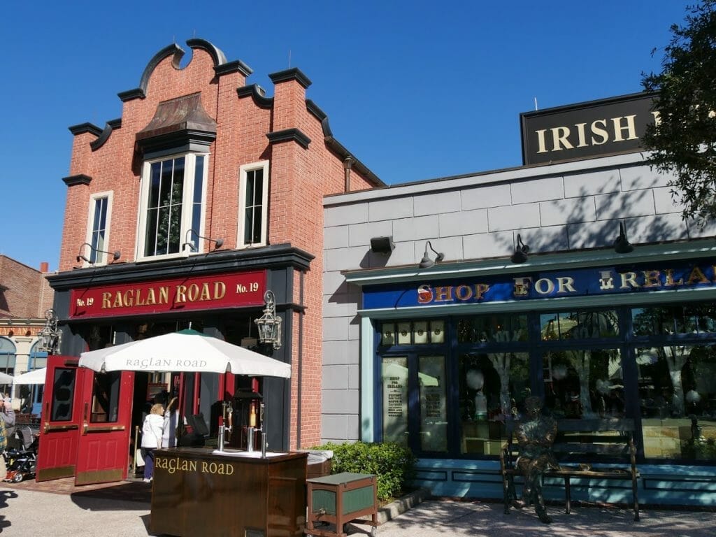 Raglan Road pub at Disney Springs with the Ireland shop next door