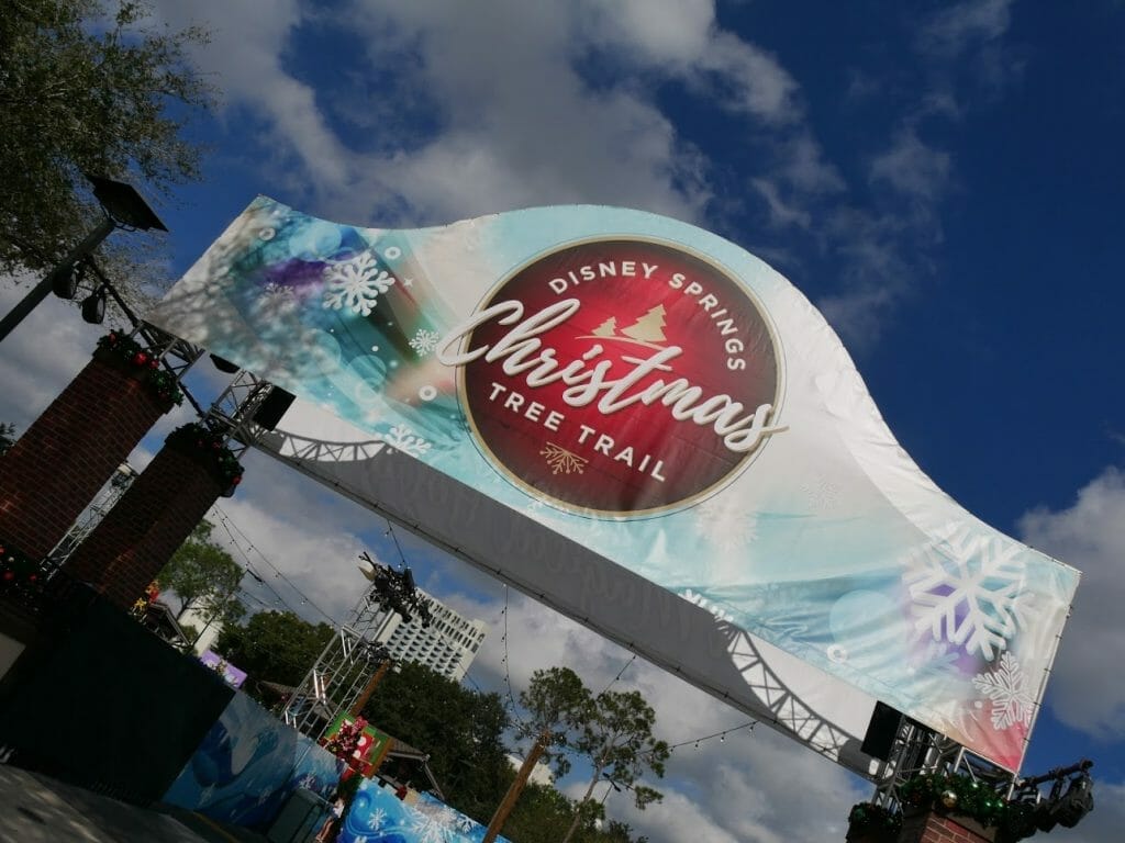 Entrance sign to the Christmas Tree Trail at Disney Springs Disney World