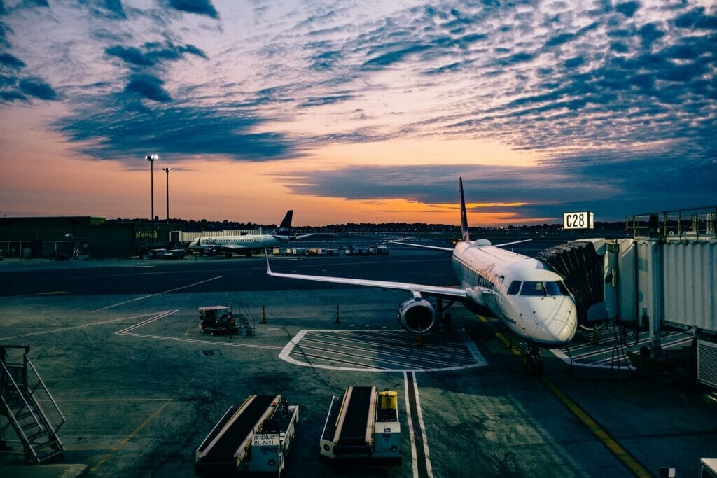 A plane at an airport