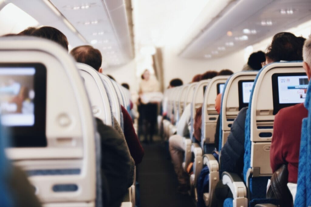 Rows of seats on a crowded plane