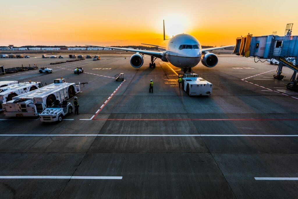 Airplane at an airport gate