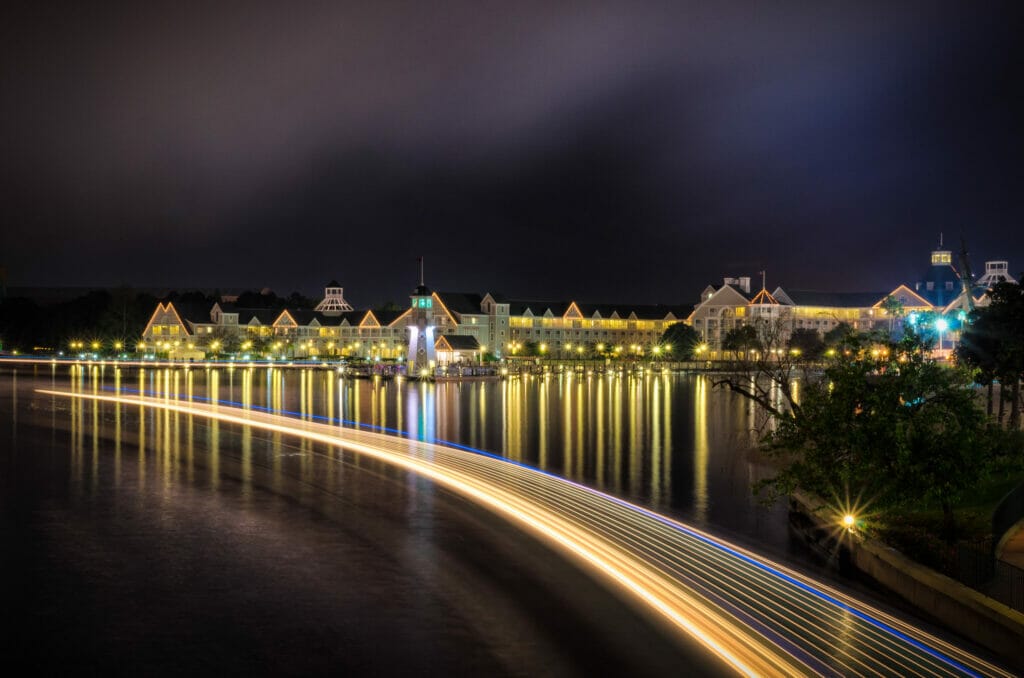 Crescent lake at night