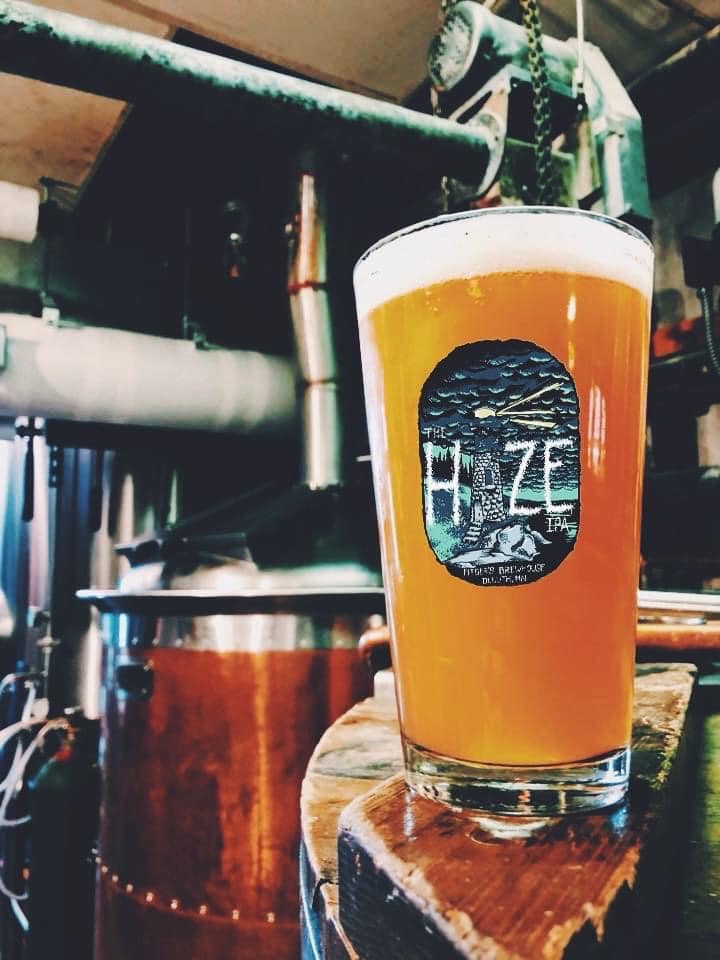 close-up of a glass of IPA beer at Fitger's Brewhouse Brewery and Grille in Duluth, MN