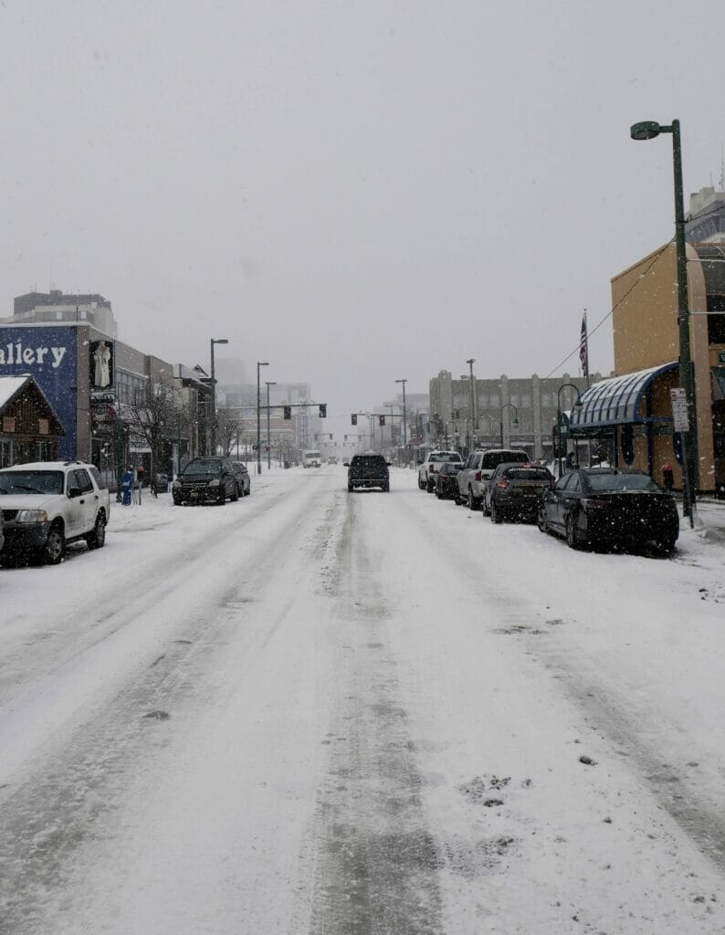 snowy road in anchorage alaska