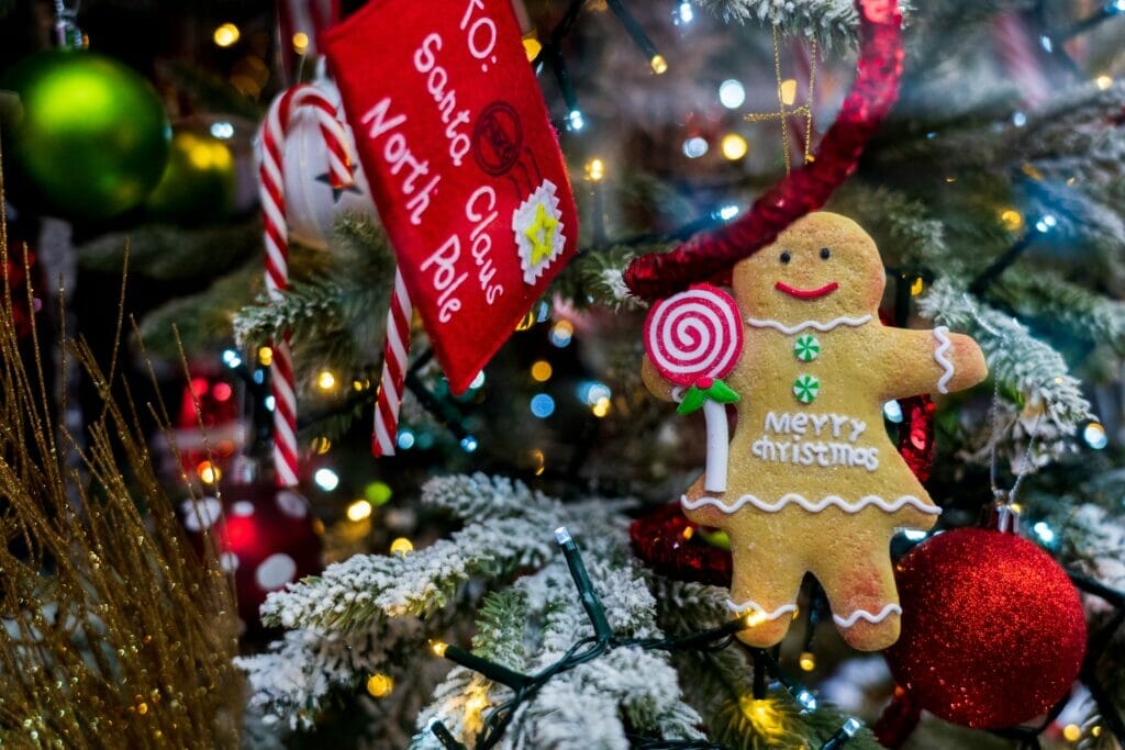 christmas ornaments on a tree