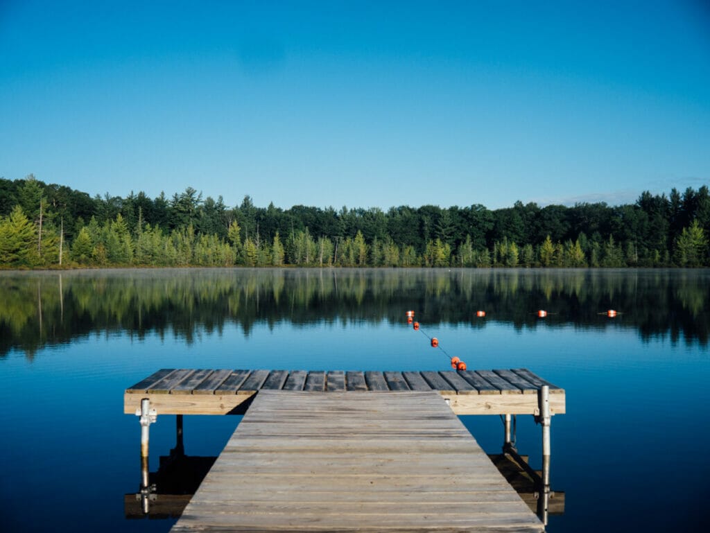 dock with lake behind it