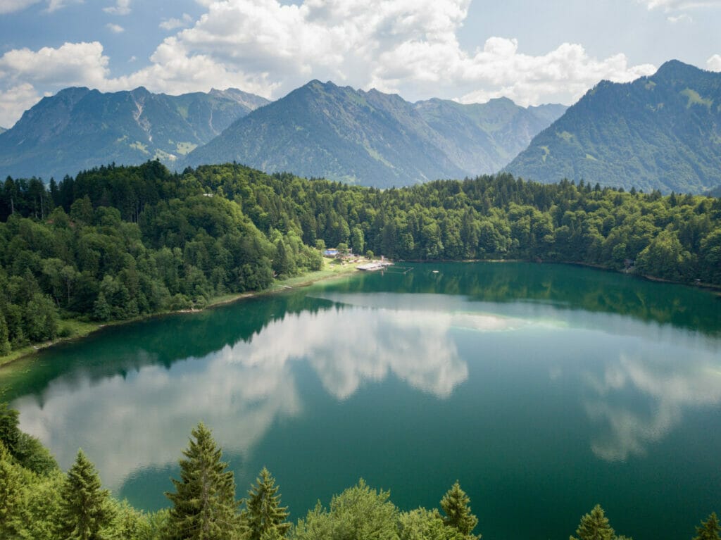 lake with mountains in background