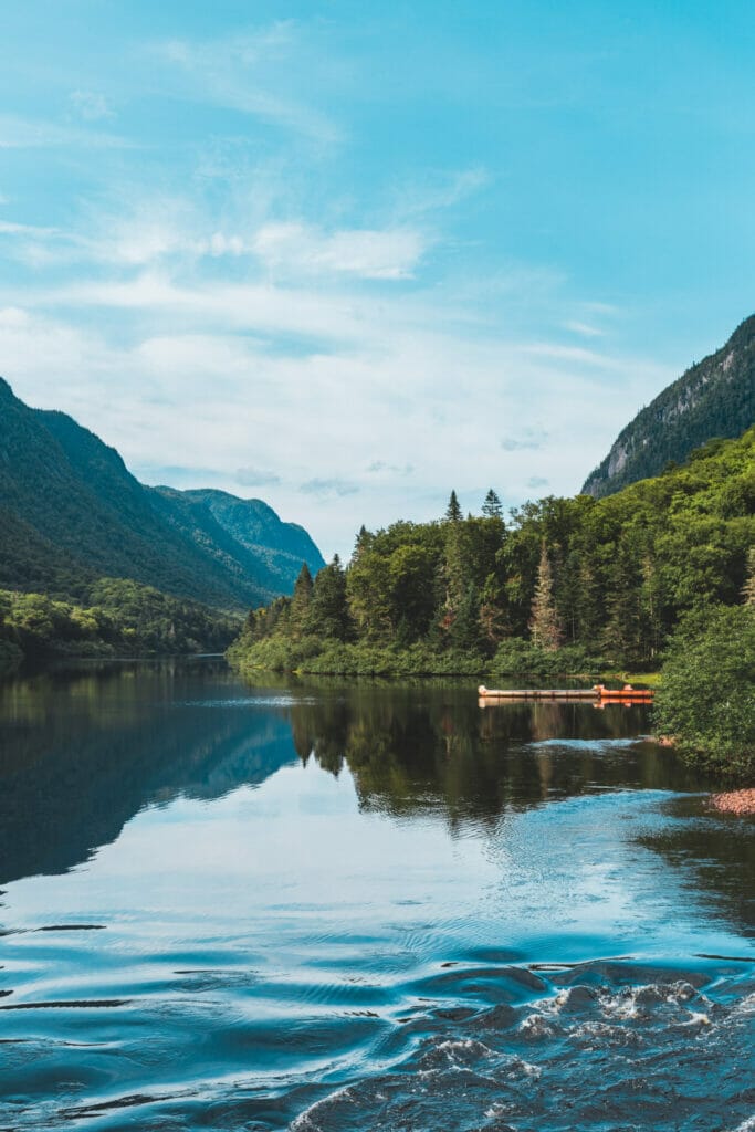 lake with trees and blue sky