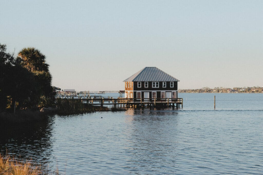 dock and building on the water in florida