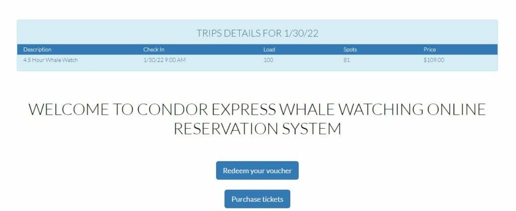 Condor Express booking page screenshot