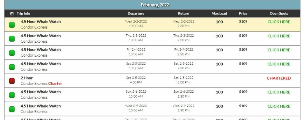 Condor Express booking website screenshot