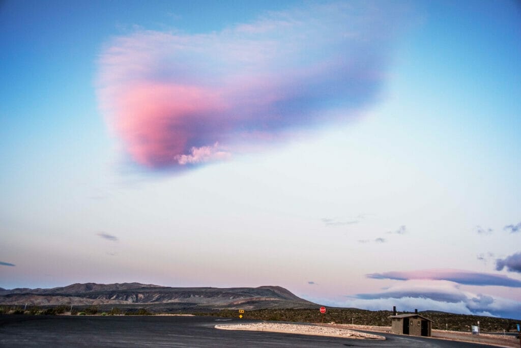 Aesthetically pleasing image of Death Valley with fluffy pink clouds