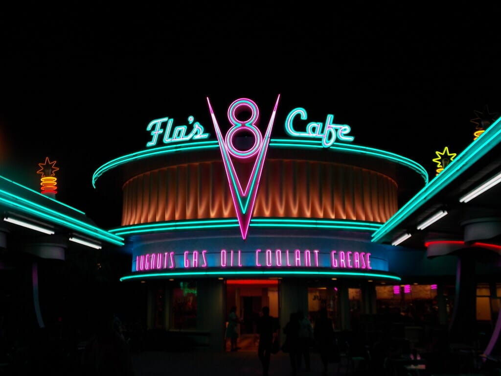 Neon lights at the Flo's V8 Cafe 