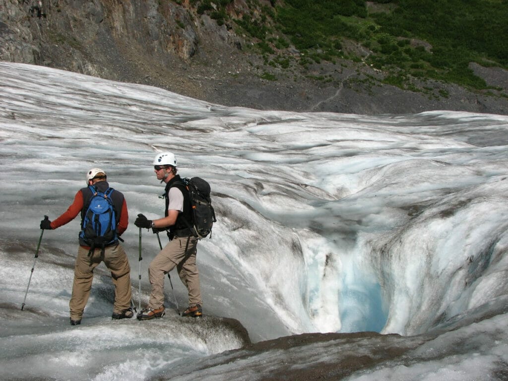 Men ice climbing on the Exit Glacier