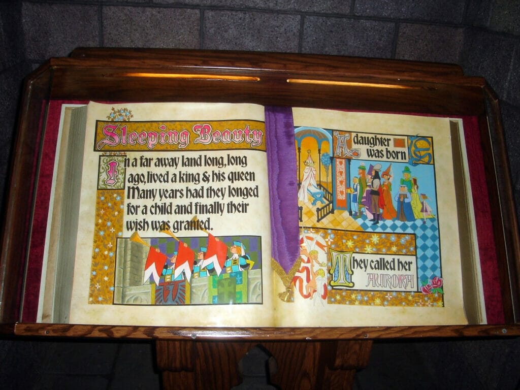 Storybook inside Sleeping Beauty's castle 